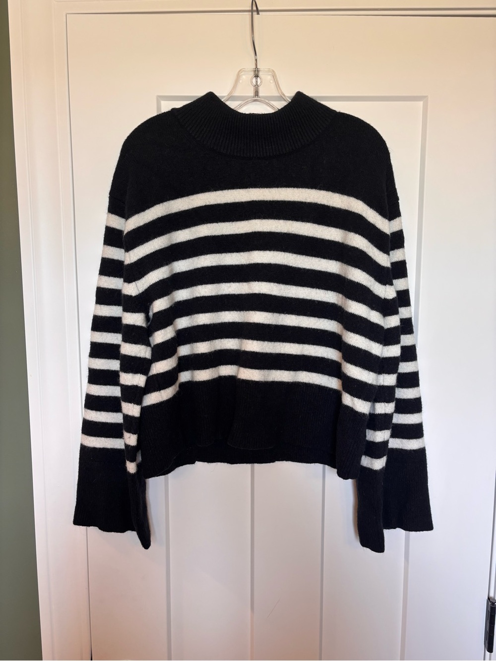 J. Crew Black and White Striped Mock Neck Sweater